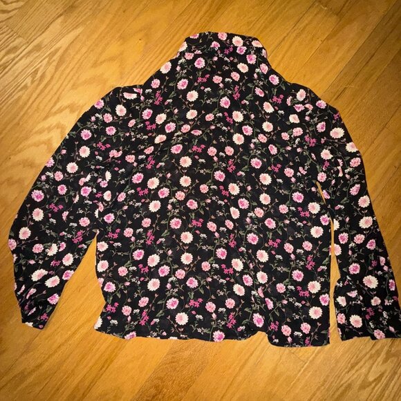 Elie Tahari Women's Small Black Dahlia Floral Long Sleeve Chiffon Blouse - Picture 8 of 8